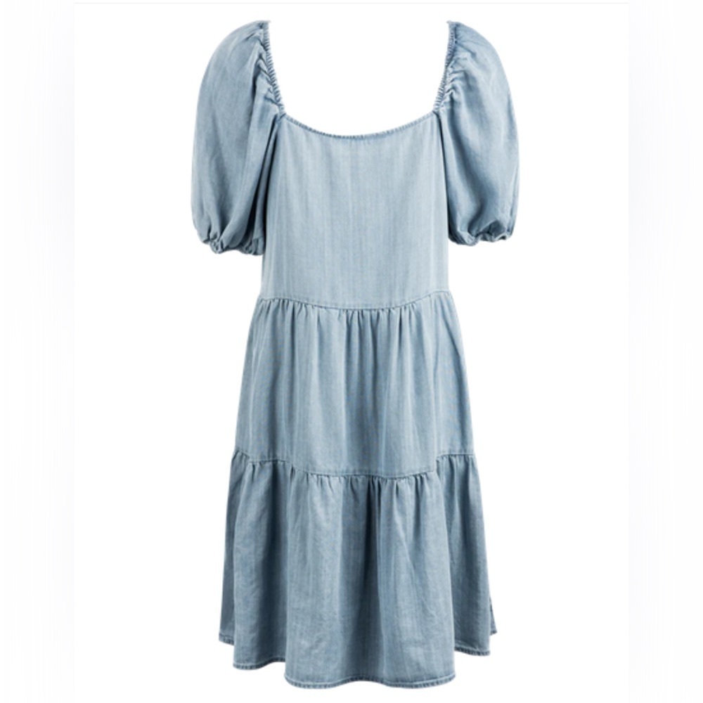 Makk Light Blue Denim Square-Neck Tiered Summer Dress L - Picture 3 of 5